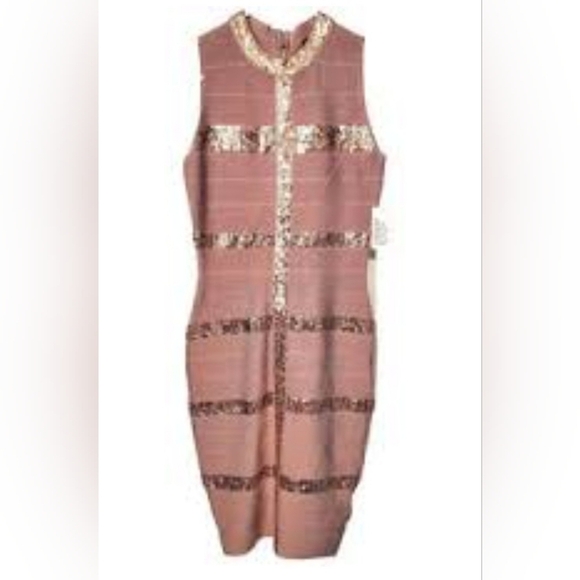 VENUS Dresses & Skirts - VENUS Bandage Blush Gold Sequin Dress XS